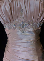 Sweet Spaghetti Straps Mermaid Evening Dress Pink Satin Layered Pleated Prom Dress With Beading