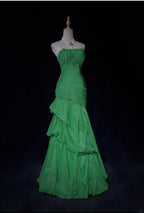 Sweet Spaghetti Straps Mermaid Evening Dress Pink Satin Layered Pleated Prom Dress With Beading