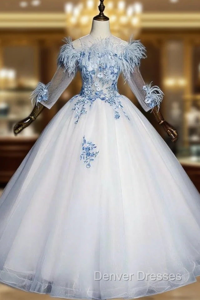 Get Your Discounts Light Ball Gown Tulle Appliques 3/4 Sleeve Quinceanera Dress Main image