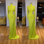 Ginger Yellow High-Neck Long-Sleeves Metallic Beaded Mermaid Prom Dress