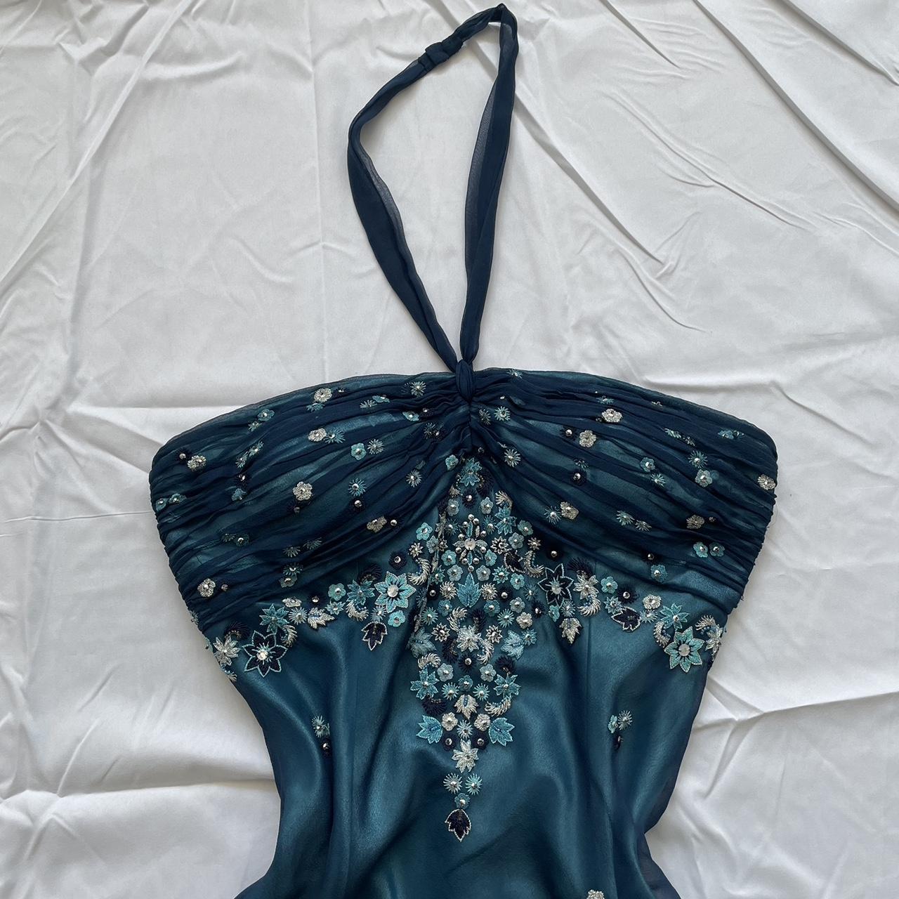Blue Floral Beaded Short Halter Chiffon Homecoming Dress Birthday Party Dress Secondary image