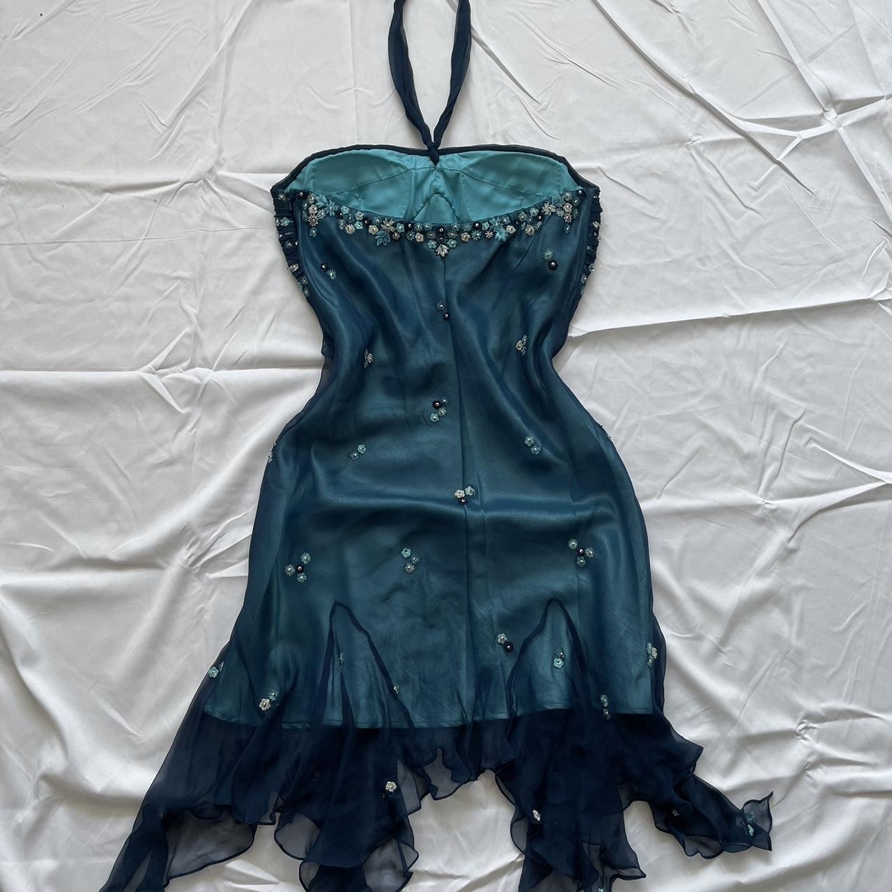 Blue Floral Beaded Short Halter Chiffon Homecoming Dress Birthday Party Dress