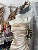 Girlhomeshops-Champagne Short Ruffle Satin Homecoming Dress Birthday Dress