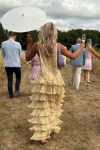 Yellow Floral Long Chiffon Party Dress Wedding Guest Dress