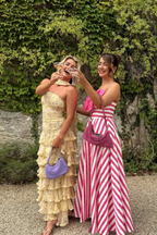 Yellow Floral Long Chiffon Party Dress Wedding Guest Dress
