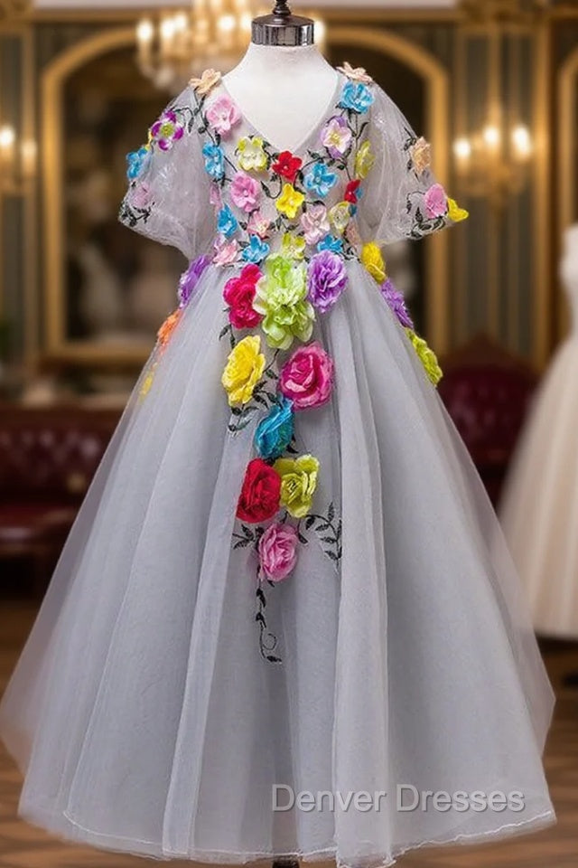 Girls dress Princess Dress Girls skirt sleeve grey Autumn Wedding