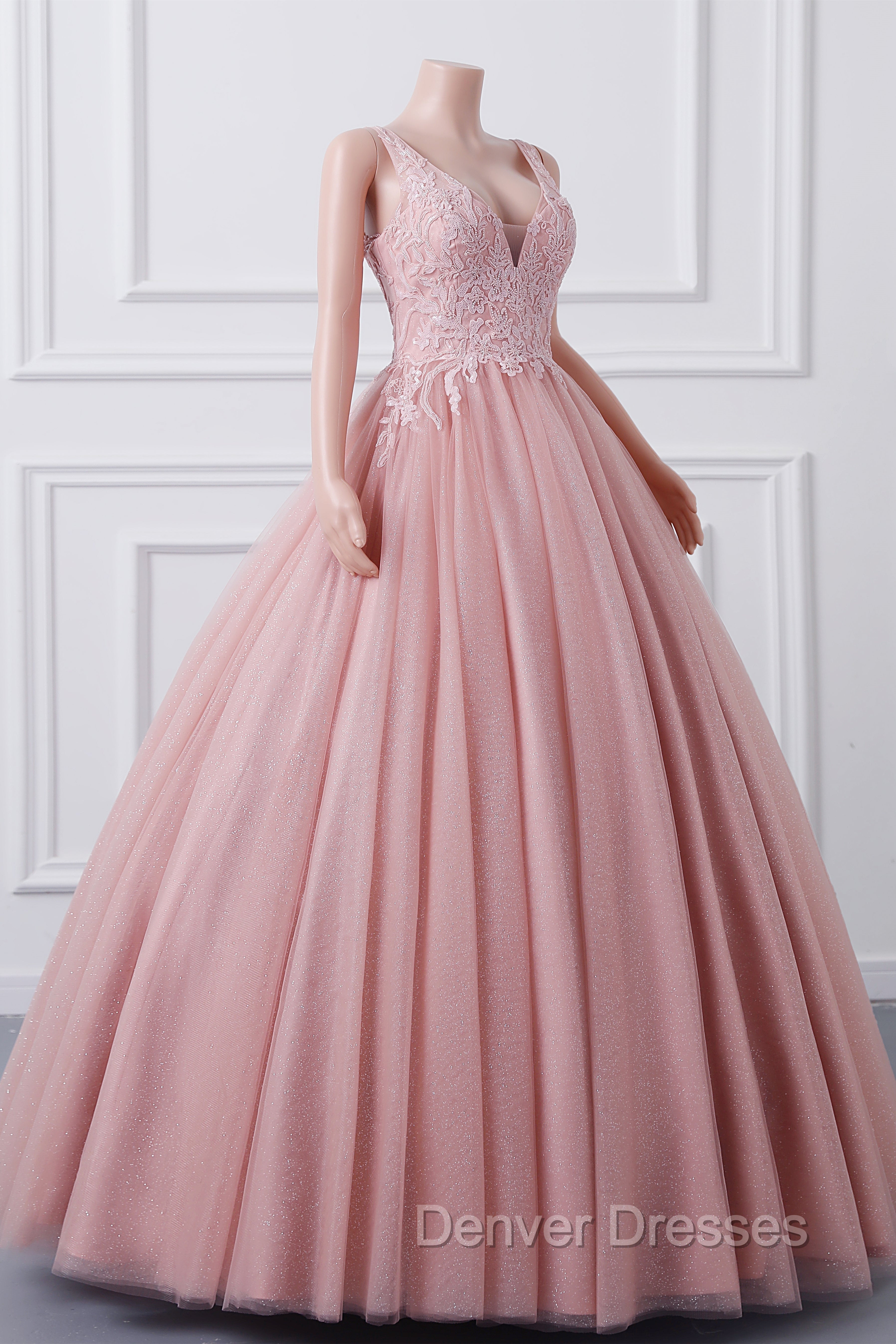 Girls Sequins V neck Dusty Rose Prom Dress A-line Tulle Ball Gown Quinceanera Dress Sweet 16 Party Dress Secondary image