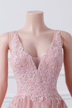 Girls Sequins V neck Dusty Rose Prom Dress A-line Tulle Ball Gown Quinceanera Dress Sweet 16 Party Dress