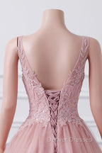 Girls Sequins V neck Dusty Rose Prom Dress A-line Tulle Ball Gown Quinceanera Dress Sweet 16 Party Dress