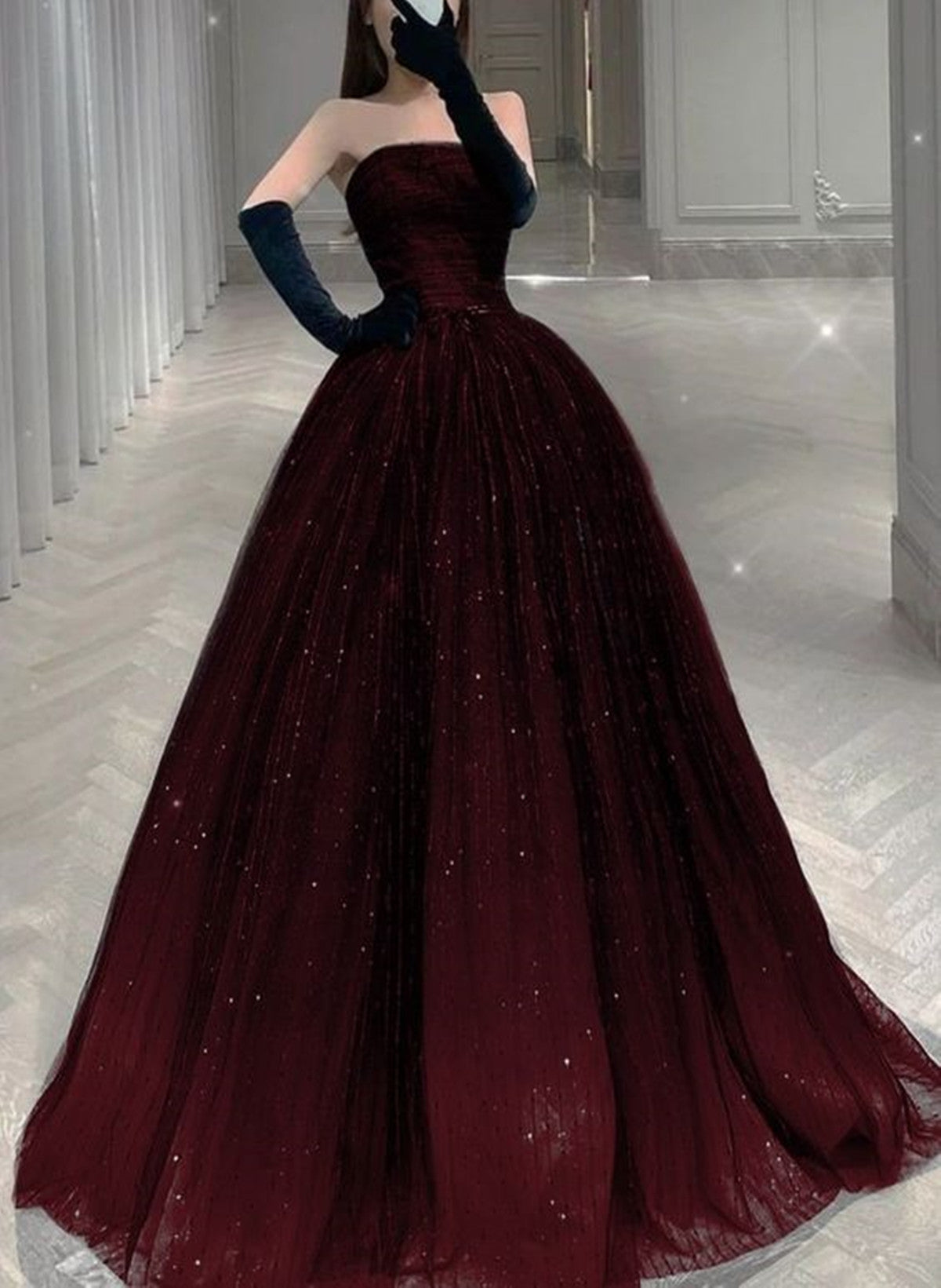 Glam Black And Red Evening Dress Party Dress, Shiny Tulle Ball Gown Prom Drses