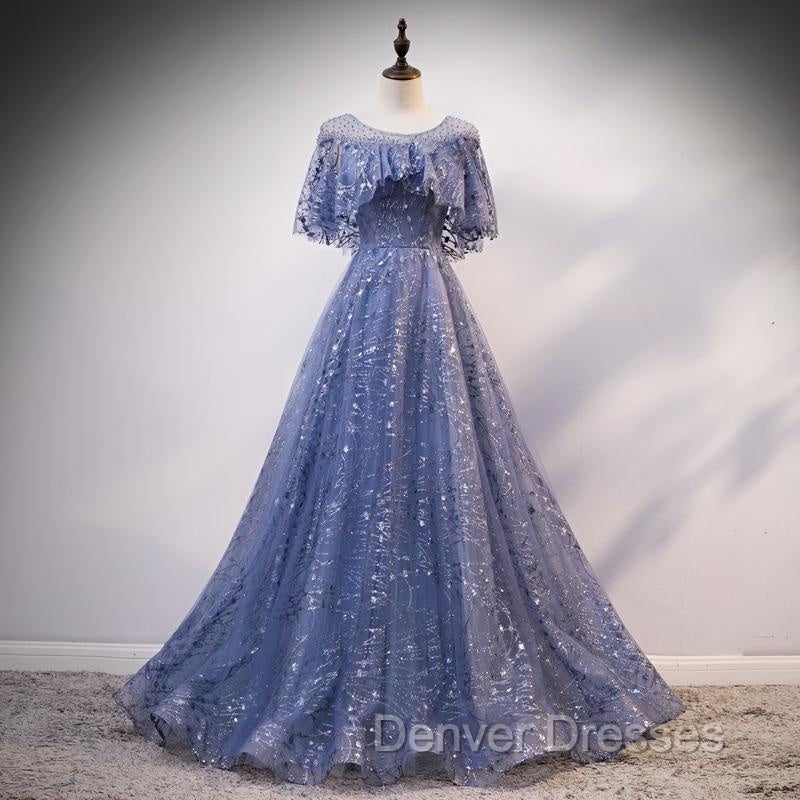 Glam Blue Off Shoulder Lace-up Long Evening Dresss Party Dress, Blue Wedding Party Dress Prom Dress