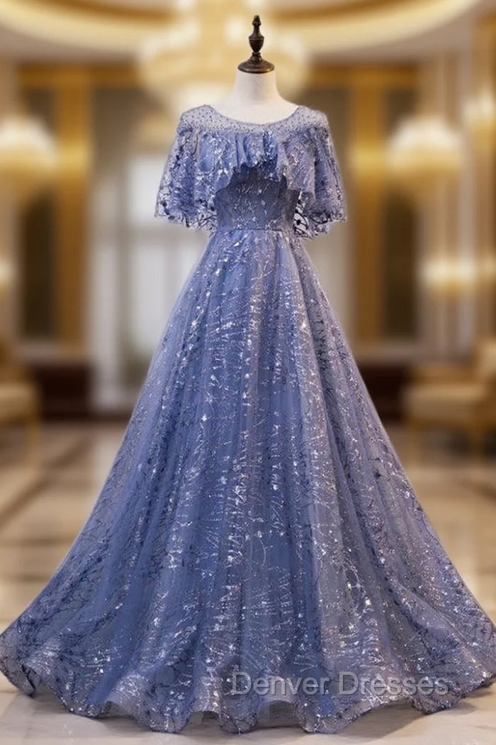 Glam Blue Off Shoulder Lace-up Long Evening Dresss Party Dress, Blue Wedding Party Dress Prom Dress