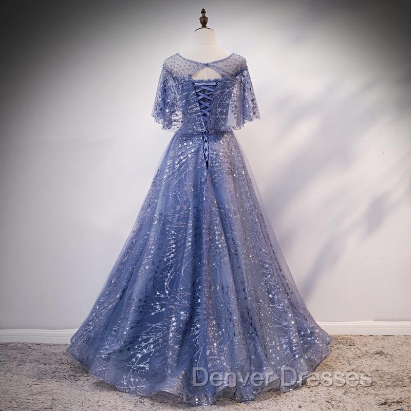 Glam Blue Off Shoulder Lace-up Long Evening Dresss Party Dress, Blue Wedding Party Dress Prom Dress