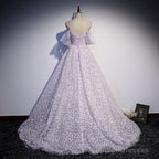 Glam Floral Tulle Off Shoulder Long Party Dress Formal Dress, Tulle Wedding Party Dresses