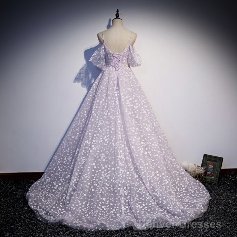 Glam Floral Tulle Off Shoulder Long Party Dress Formal Dress, Tulle Wedding Party Dresses