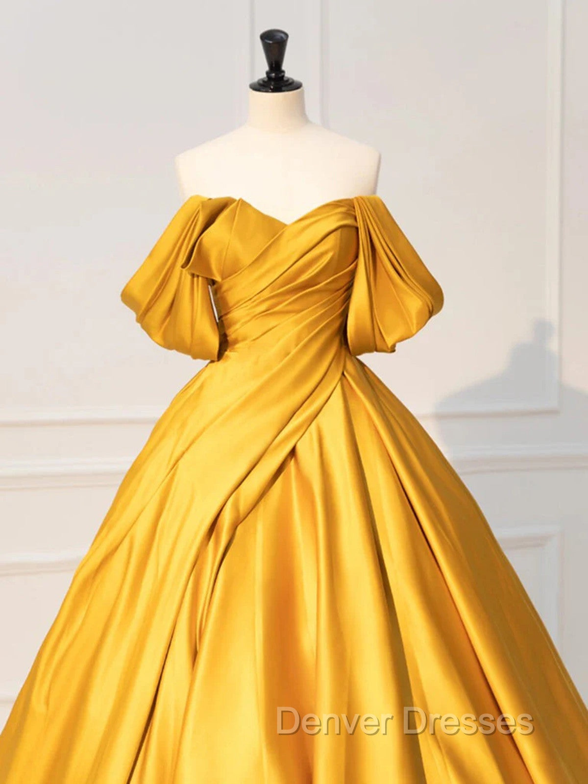 Glam Gold Satin Ball Gown Floor Length Formal Dress, Gold Prom Dress Party Dress Secondary image