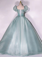 Glam Light Green Ball Gown Short Sleeves Formal Dress, Light Green Sweet 16 Dress