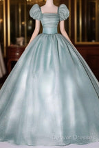 Glam Light Green Ball Gown Short Sleeves Formal Dress, Light Green Sweet 16 Dress