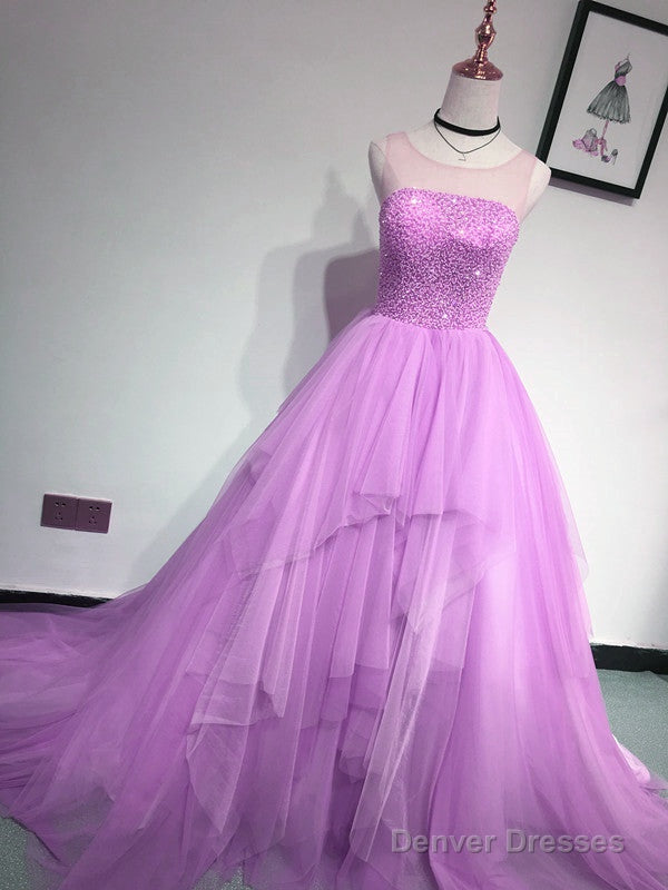 Glam Light Purple Tulle High Low Beaded Layers Party Dress, Formal Dress Secondary image