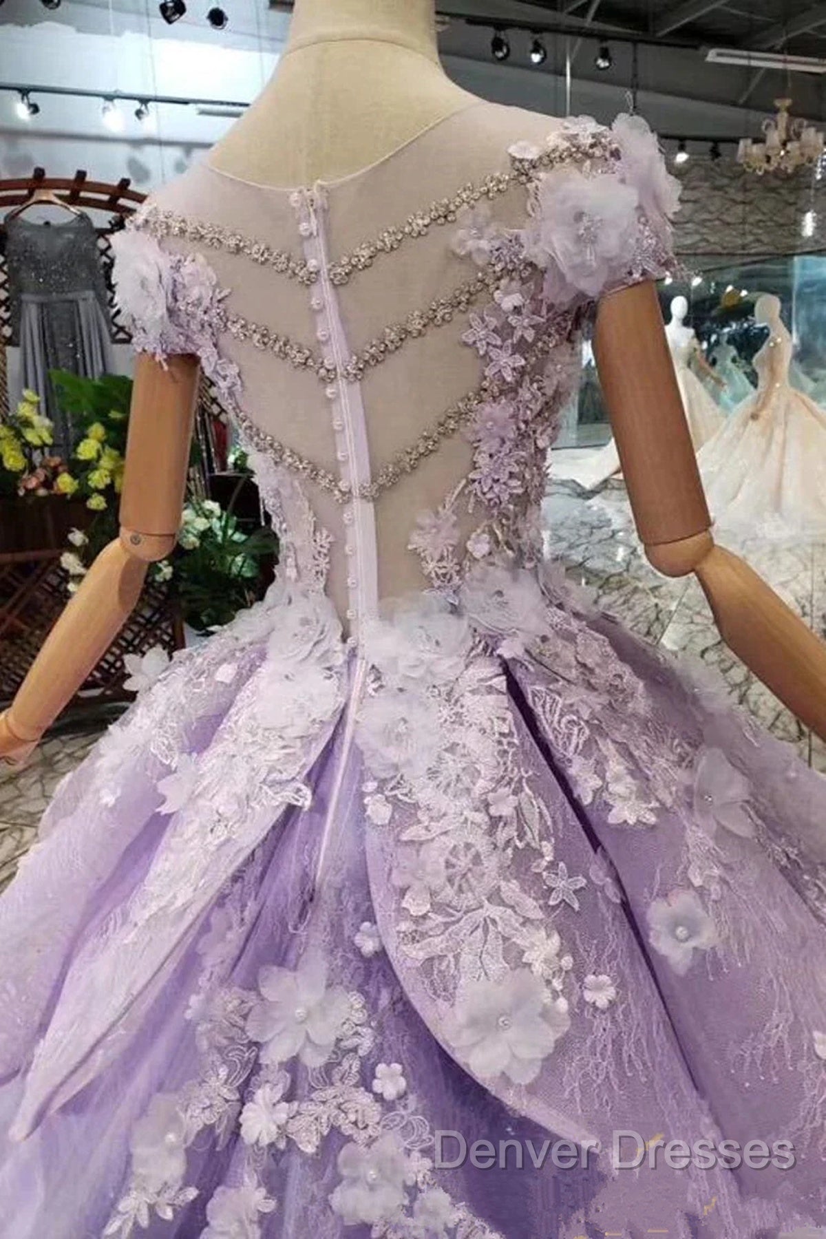 Glam Light Purple Tulle With Lace Applique Sweet 16 Dress, Light Purple Prom Dress Secondary image
