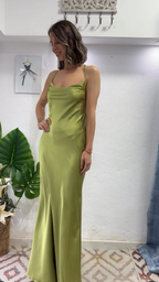 Glam Olive Green Spaghetti Straps Mermaid Satin Long Prom Dress Formal Evening Gowns With Backless