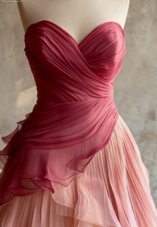 Glam Sweetheart A-Line Pink Long Prom Dress Chiffon Pleated Pink Qucneanera Dress Sweet 16 Dress Secondary image