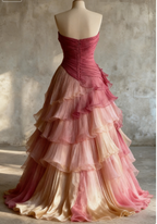 Glam Sweetheart A-Line Pink Long Prom Dress Chiffon Pleated Pink Qucneanera Dress Sweet 16 Dress
