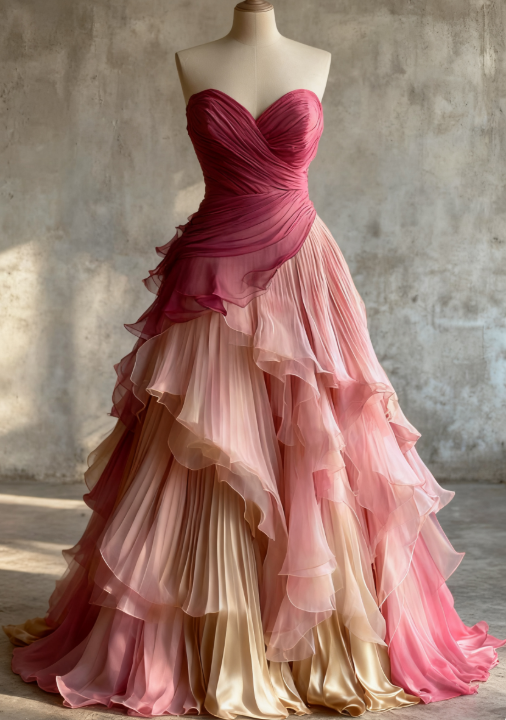 Glam Sweetheart A-Line Pink Long Prom Dress Chiffon Pleated Pink Qucneanera Dress Sweet 16 Dress Main image