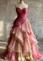 Glam Sweetheart A-Line Pink Long Prom Dress Chiffon Pleated Pink Qucneanera Dress Sweet 16 Dress