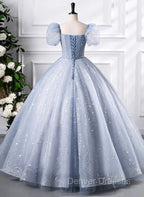 Glam Tulle  Floor Length Prom Dress, Beautiful Short Sleeves Sweet 16 Dress
