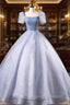 Glam Tulle  Floor Length Prom Dress, Beautiful Short Sleeves Sweet 16 Dress