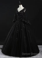 Glam Tulle With Lace Applique Ball Gown Sweet 16 Dress, Beaded Prom Dress Evening Dress