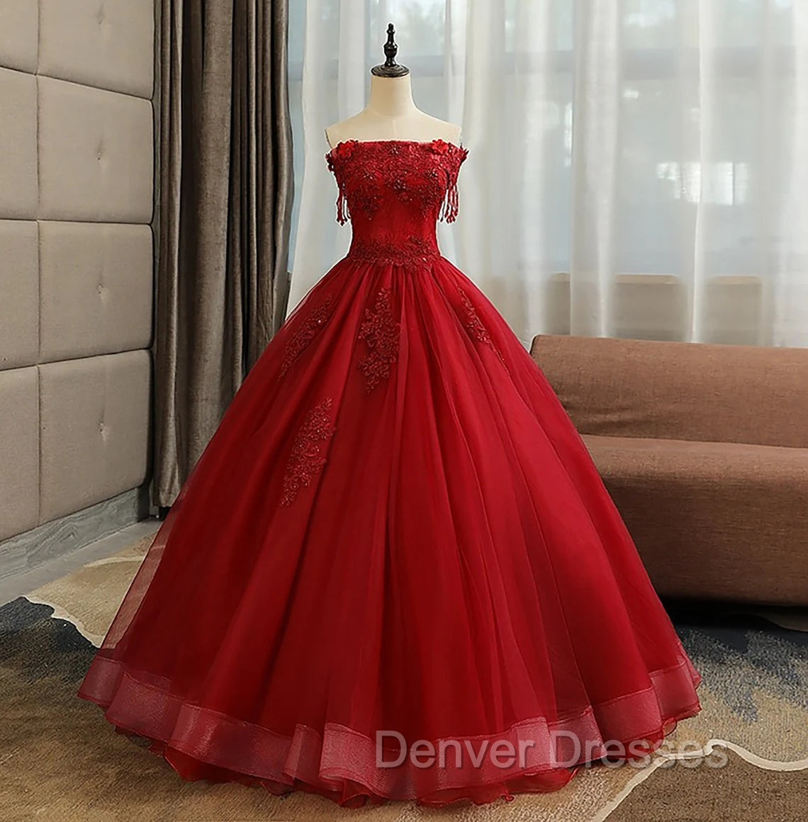 Glam Wine Red Quinceanera Dress Party Dress, Tulle Long Embroidered with Flowers Formal Dress Secondary image