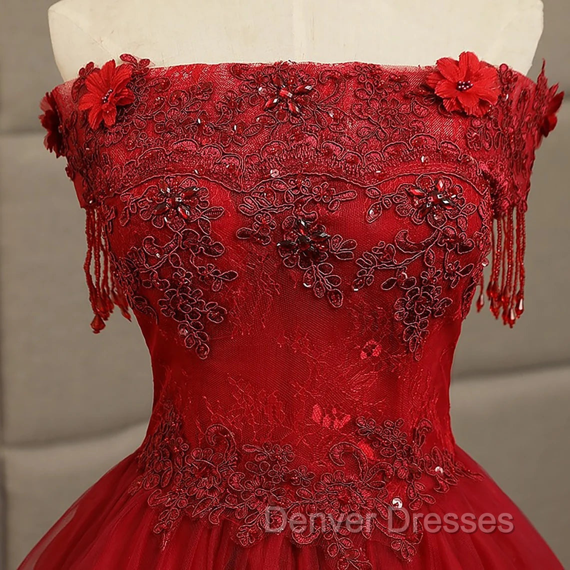 Glam Wine Red Quinceanera Dress Party Dress, Tulle Long Embroidered with Flowers Formal Dress