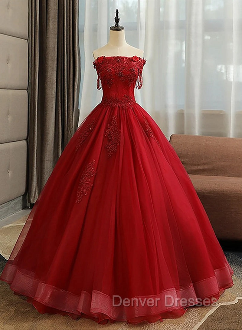 Glam Wine Red Quinceanera Dress Party Dress, Tulle Long Embroidered with Flowers Formal Dress Main image