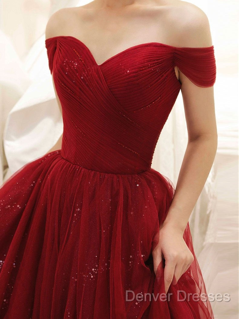 Glam Wine Red Sweetheart Tulle Shiny Long Prom Dress Party Dress, Wine Red Formal Dress Secondary image