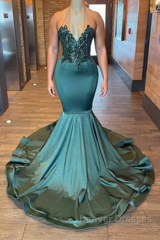 Glamorou V-Neck Sleeveless Halter Mermaid Prom Dress With Beading Main image