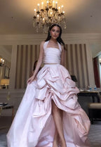 Glamorous 2 Pieces Light Pink Satin Long Prom Dress