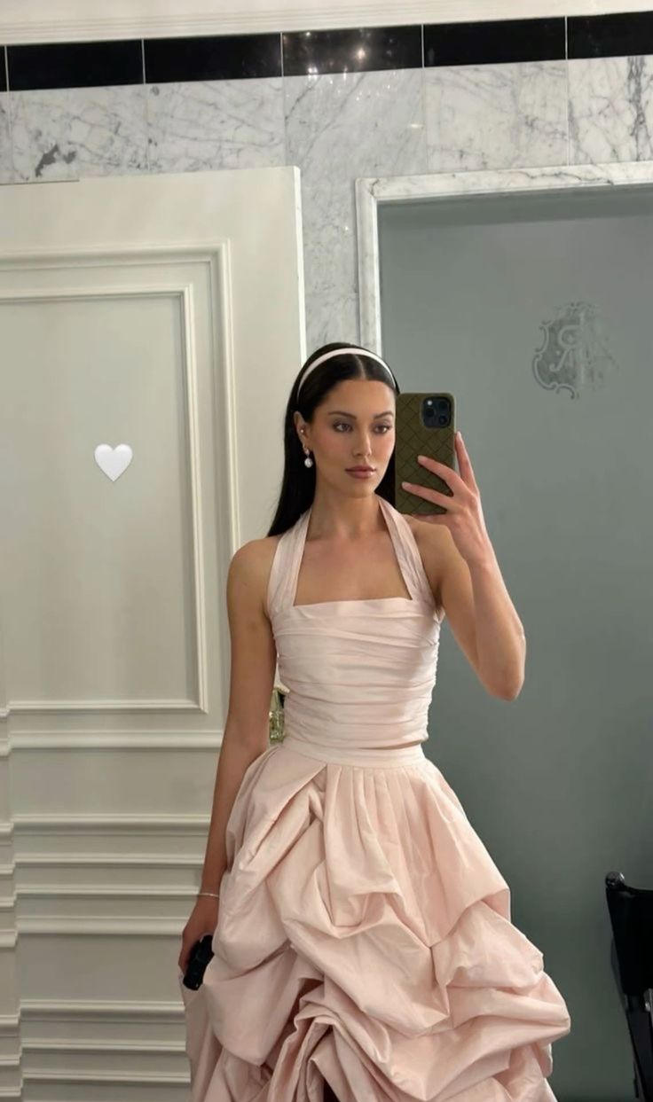 Glamorous 2 Pieces Light Pink Satin Long Prom Dress