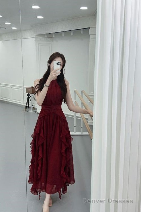 Glamorous A Line Scoop Sleeveless Burgundy Long Prom Dress Secondary image