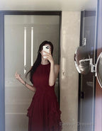Glamorous A Line Scoop Sleeveless Burgundy Long Prom Dress