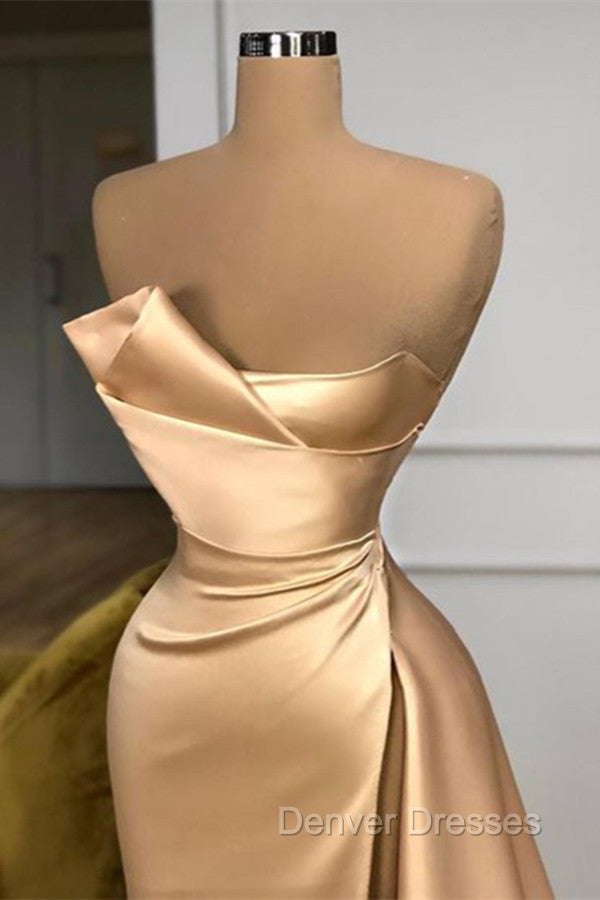 Glamorous Champagne Starpless Long Prom Dress With Split Online Secondary image