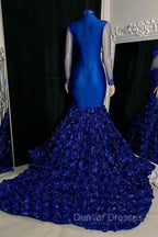 Glamorous High Neck Long Sleeves Prom Dress Mermaid Flowers Bottom With Beads