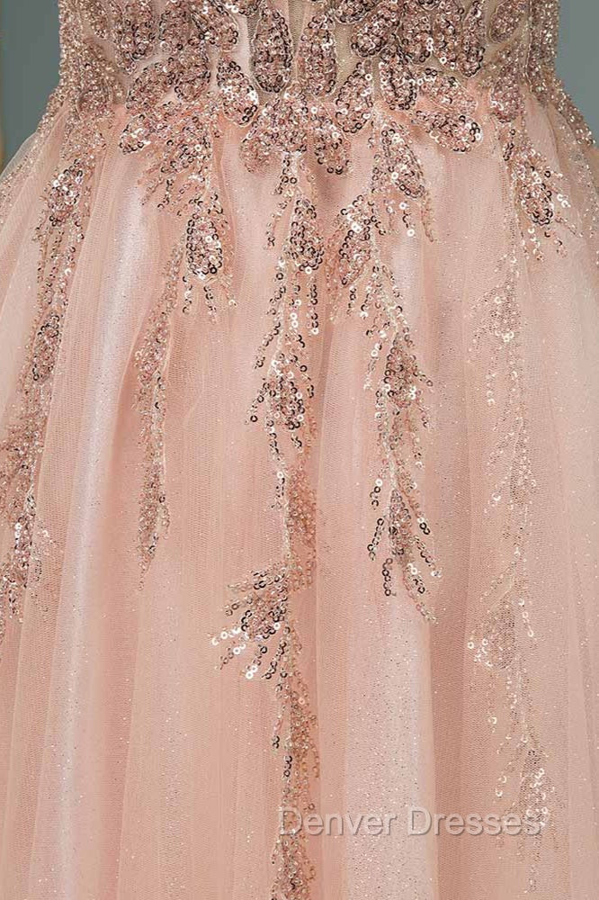 Glamorous Long A-line Sequins V-Neck Open Back Evening Prom Dress
