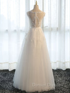 Glamorous Long Evening Dress Lace Cameo Pink Party Dress A Line Applique Tulle Maxi Formal Dress