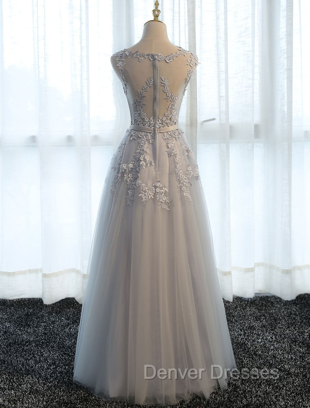 Glamorous Long Evening Dress Lace Cameo Pink Party Dress A Line Applique Tulle Maxi Formal Dress