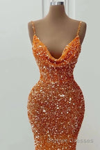 Glamorous Long Mermaid Spaghetti Straps Sequined Formal Prom Dress