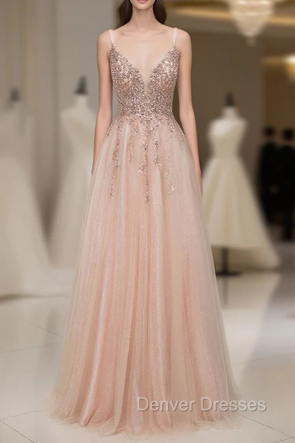 Glamorous Sequins V-Neck Long Evening Prom Dress Floor Length