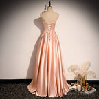 Glamorous Strapless Pink Satin Long Party Dress Formal Prom Dresses