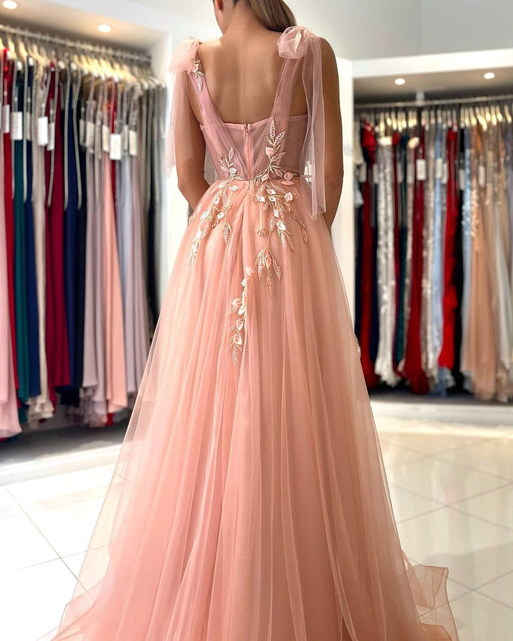 Glamorous Sweetheart Straps Tulle Evening Dress Long With Split